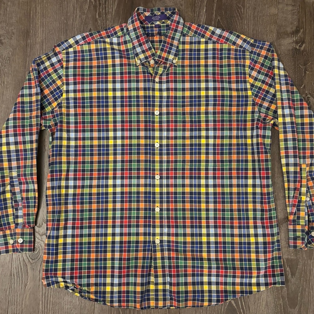 Alan Flusser Shirt Mens Large Multi-Color Checks Long Sleeves